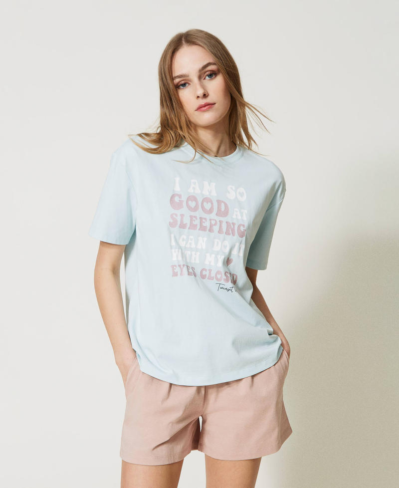 Short pyjamas with glitter print Two-tone Old Rose / Star Light Blue Woman 231LL2PAA_10426_01