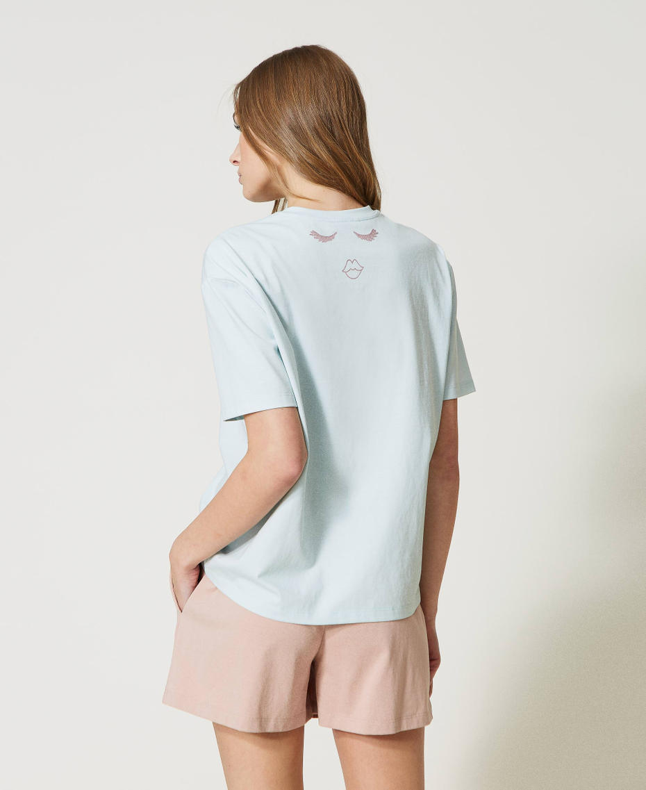 Short pyjamas with glitter print Two-tone Old Rose / Star Light Blue Woman 231LL2PAA_10426_03