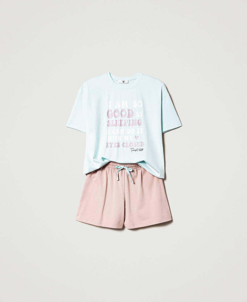 Short pyjamas with glitter print Two-tone Old Rose / Star Light Blue Woman 231LL2PAA_10426_0S