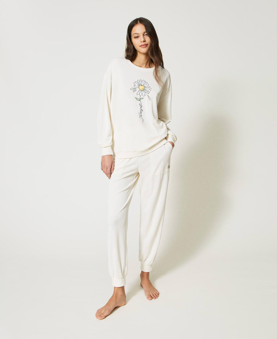 Sweatshirt mit Margeritenprint und Joggers Sugar Weiß Frau 231LL2QAA_00632_01