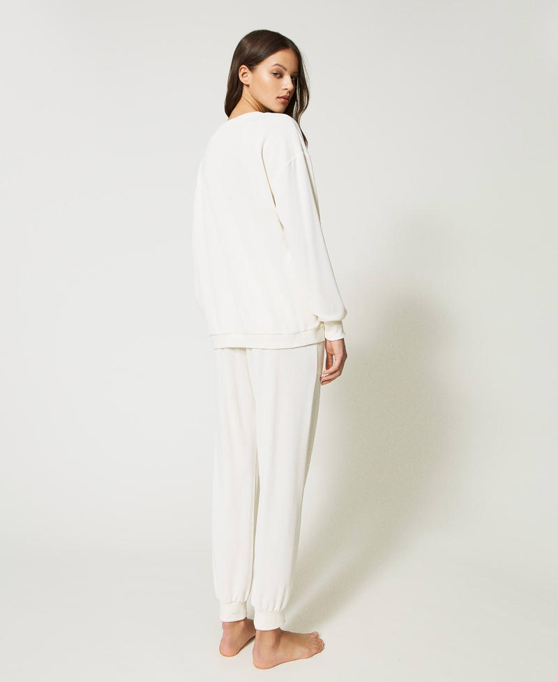 Sweatshirt mit Margeritenprint und Joggers Sugar Weiß Frau 231LL2QAA_00632_03