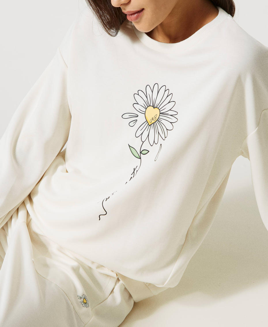 Sweatshirt mit Margeritenprint und Joggers Sugar Weiß Frau 231LL2QAA_00632_04