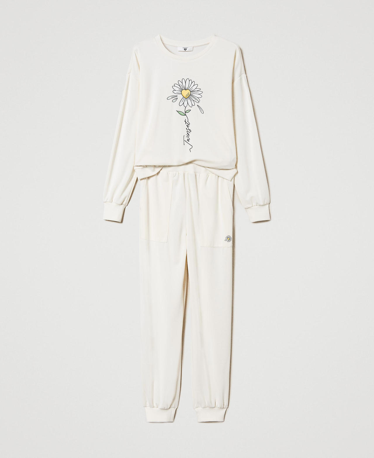 Sweatshirt mit Margeritenprint und Joggers Sugar Weiß Frau 231LL2QAA_00632_0S