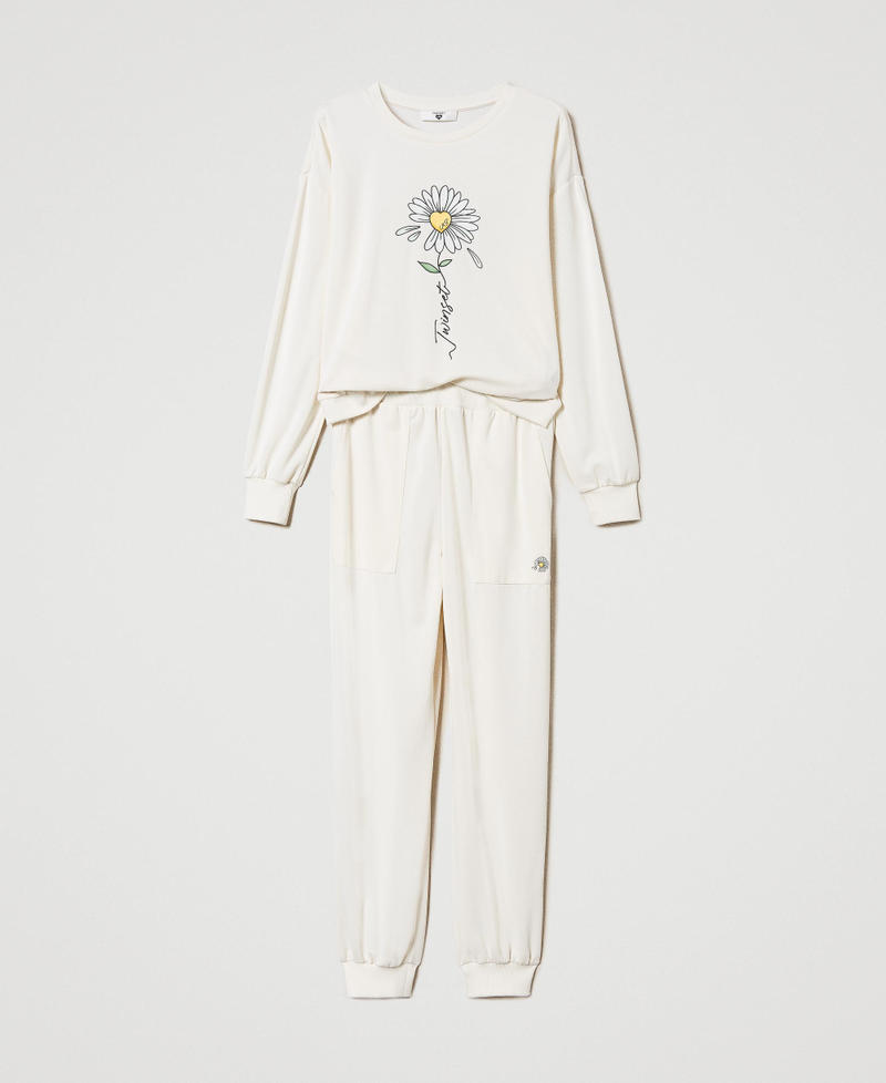 Sweat-shirt avec imprimé marguerite et pantalon de jogging Blanc Sugar Femme 231LL2QAA-0S