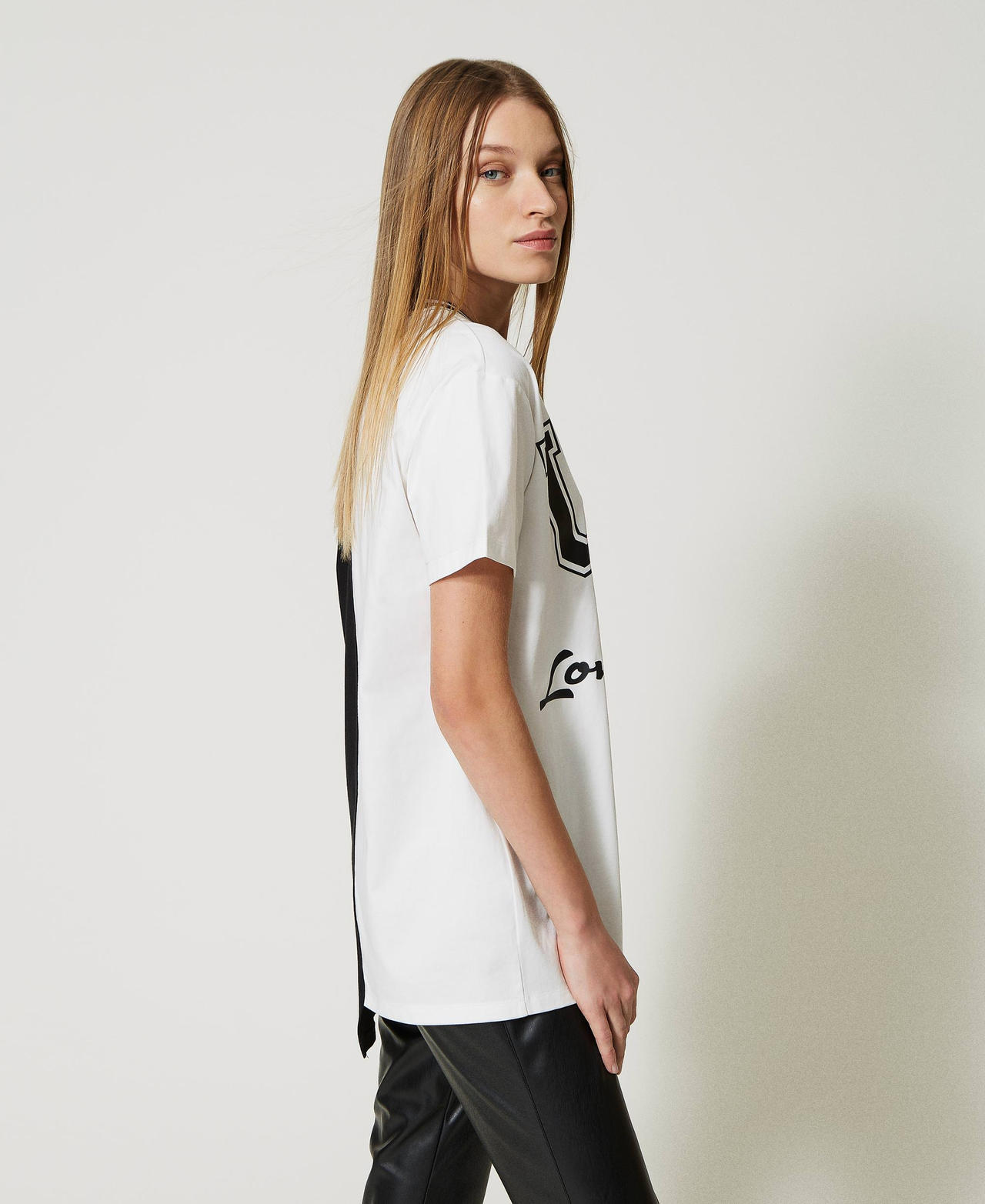 Maxi T-shirt bicolore con logo Bicolor Bianco "Sugar" / Nero Donna 231LL2RDD-02