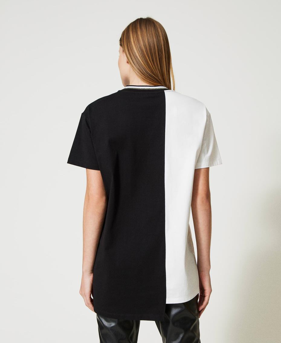 Zweifarbiges Maxi-T-Shirt mit Logo Zweifarbig „Sugar“-Weiß / Schwarz Frau 231LL2RDD-03