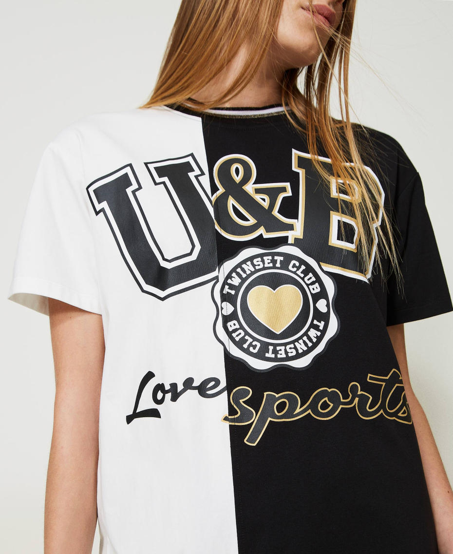 Maxi T-shirt bicolore con logo