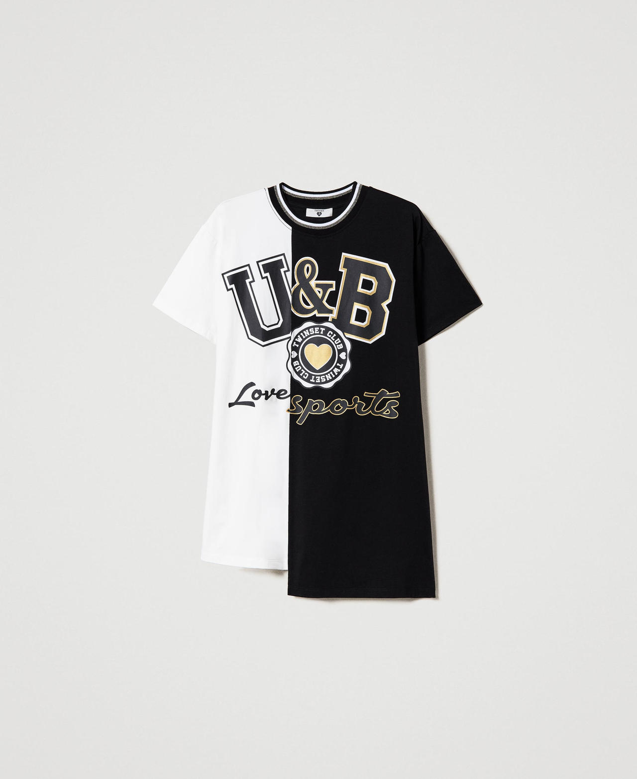 Zweifarbiges Maxi-T-Shirt mit Logo Zweifarbig „Sugar“-Weiß / Schwarz Frau 231LL2RDD-0S