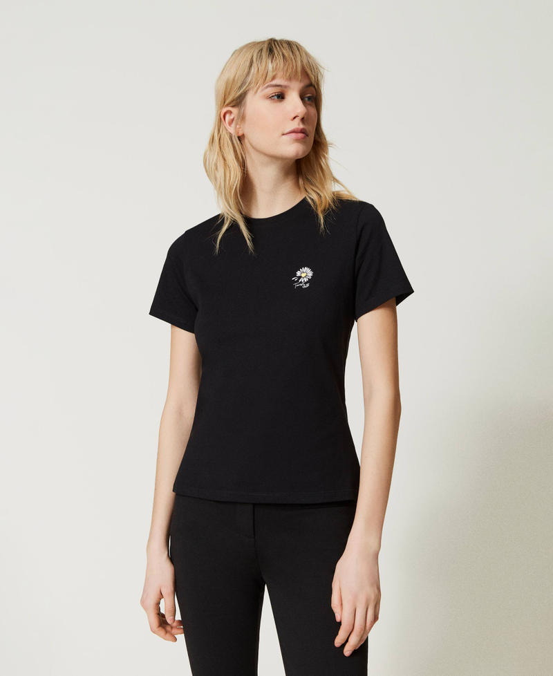 T-shirt avec imprimé marguerite caoutchouté Noir Femme 231LL2REE-01