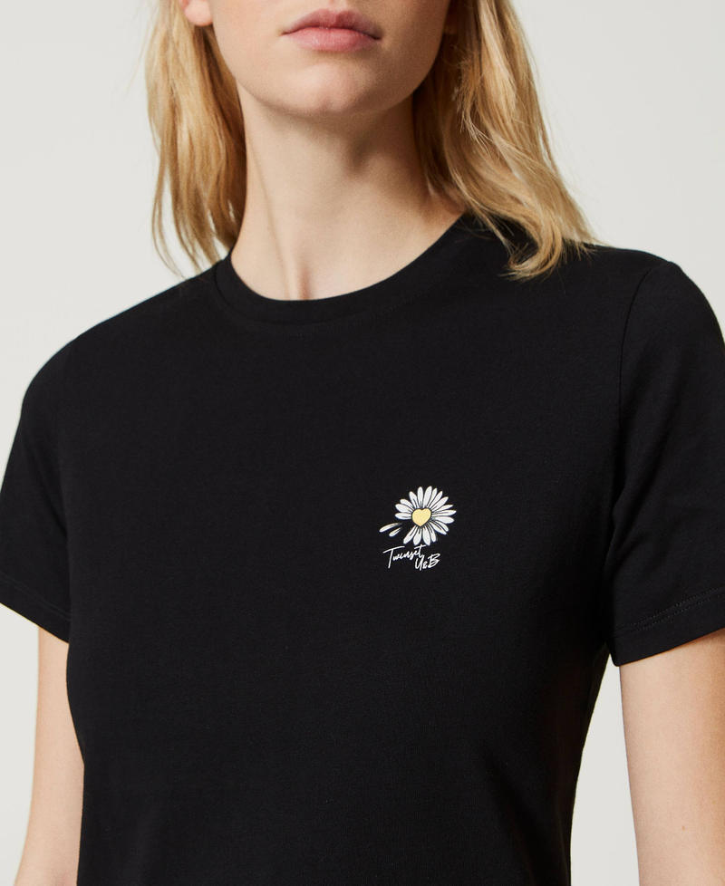Camiseta con estampado de margarita engomada Negro Mujer 231LL2REE-04