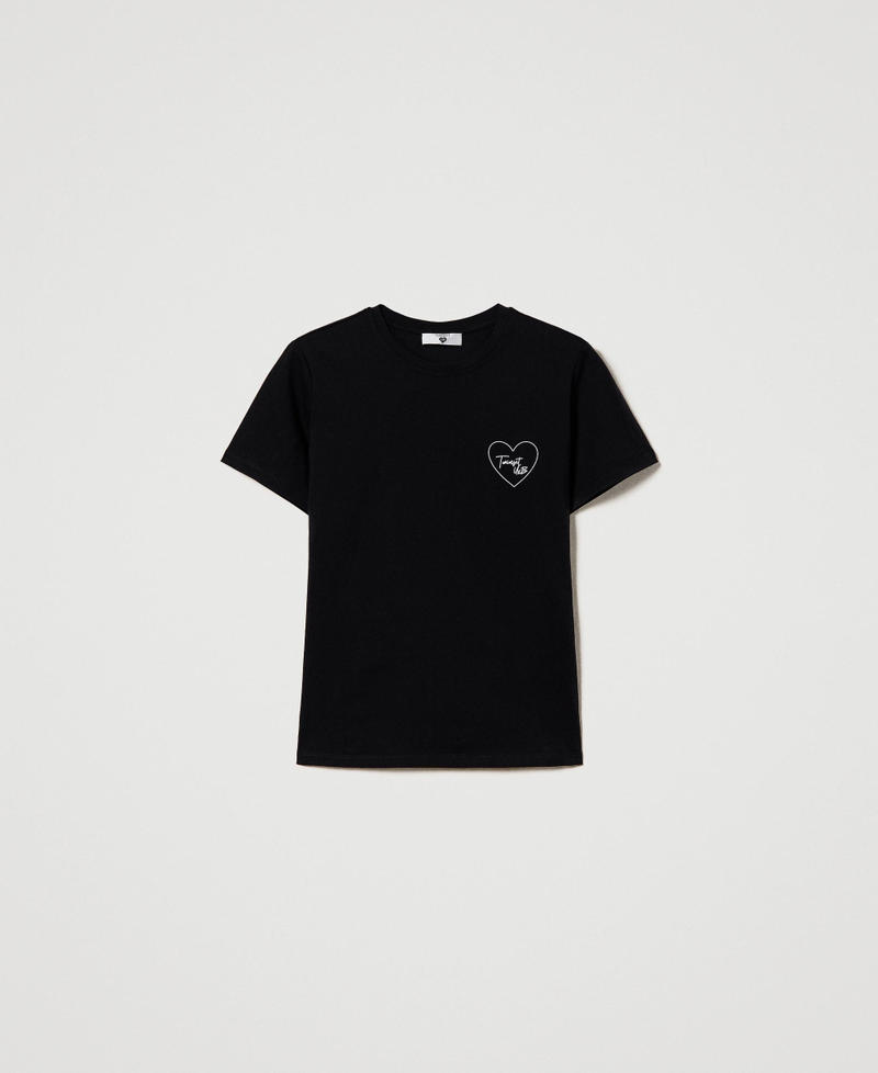 T-shirt avec imprimé cœur et siglé Noir Femme 231LL2RFF-0S