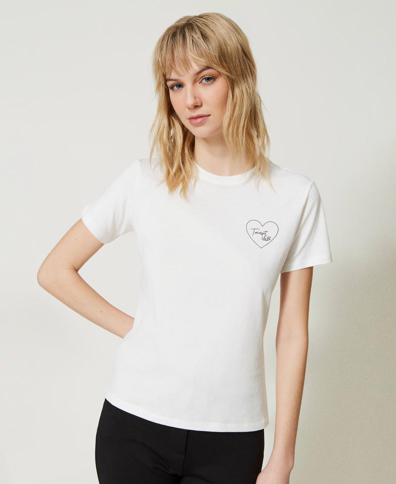T-shirt avec imprimé cœur et siglé Noir Femme 231LL2RFF-02