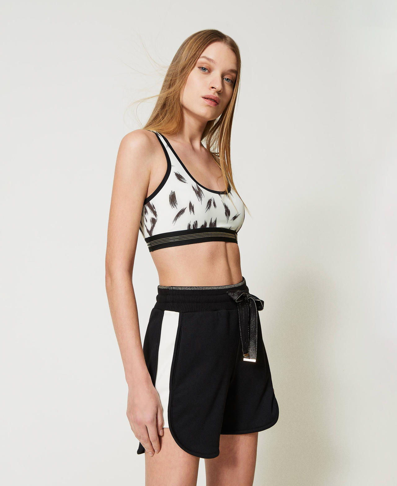 Sporty top with print and lace Black Animal Print Woman 231LL2SAA-02