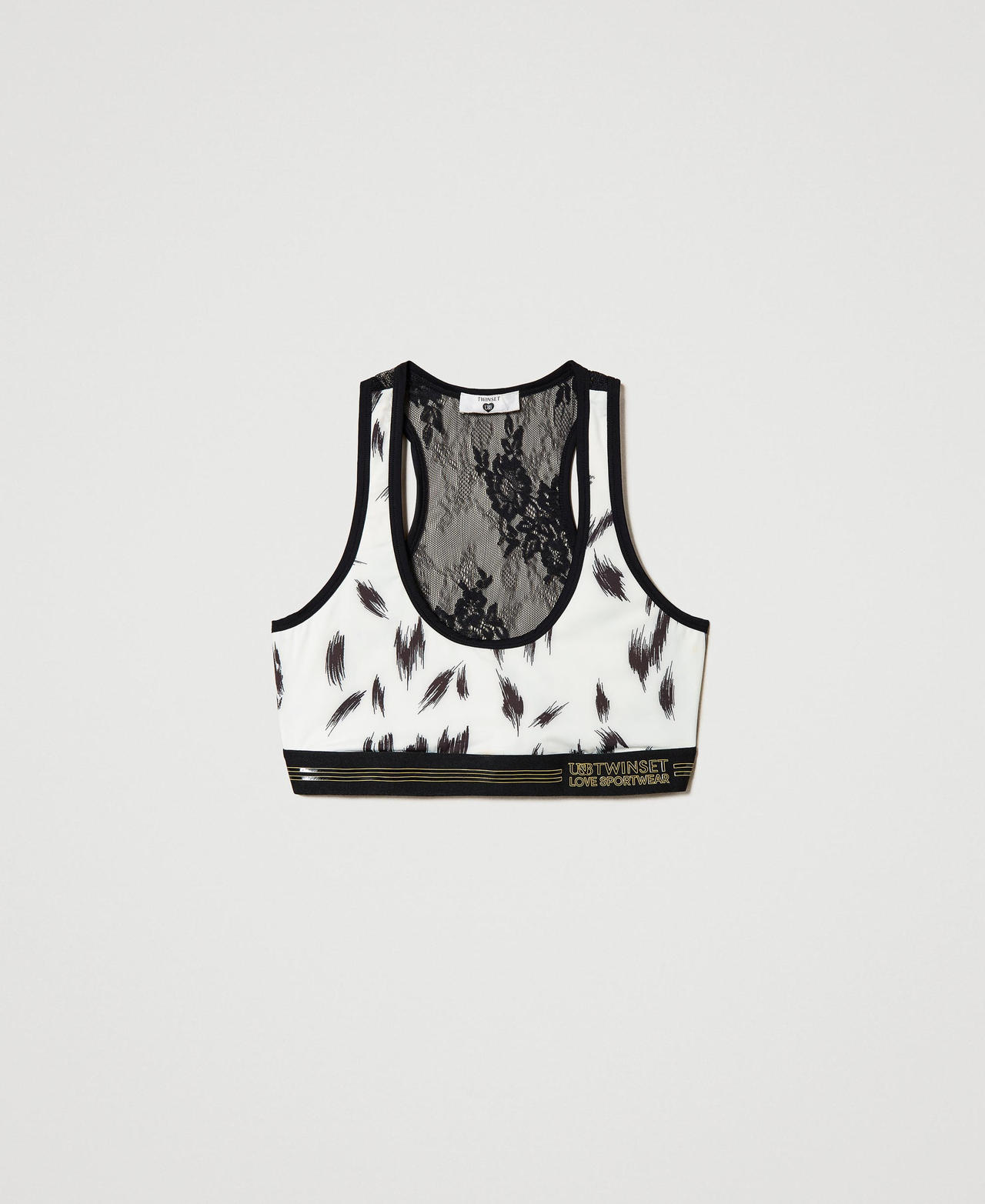Sporty top with print and lace Black Animal Print Woman 231LL2SAA-0S