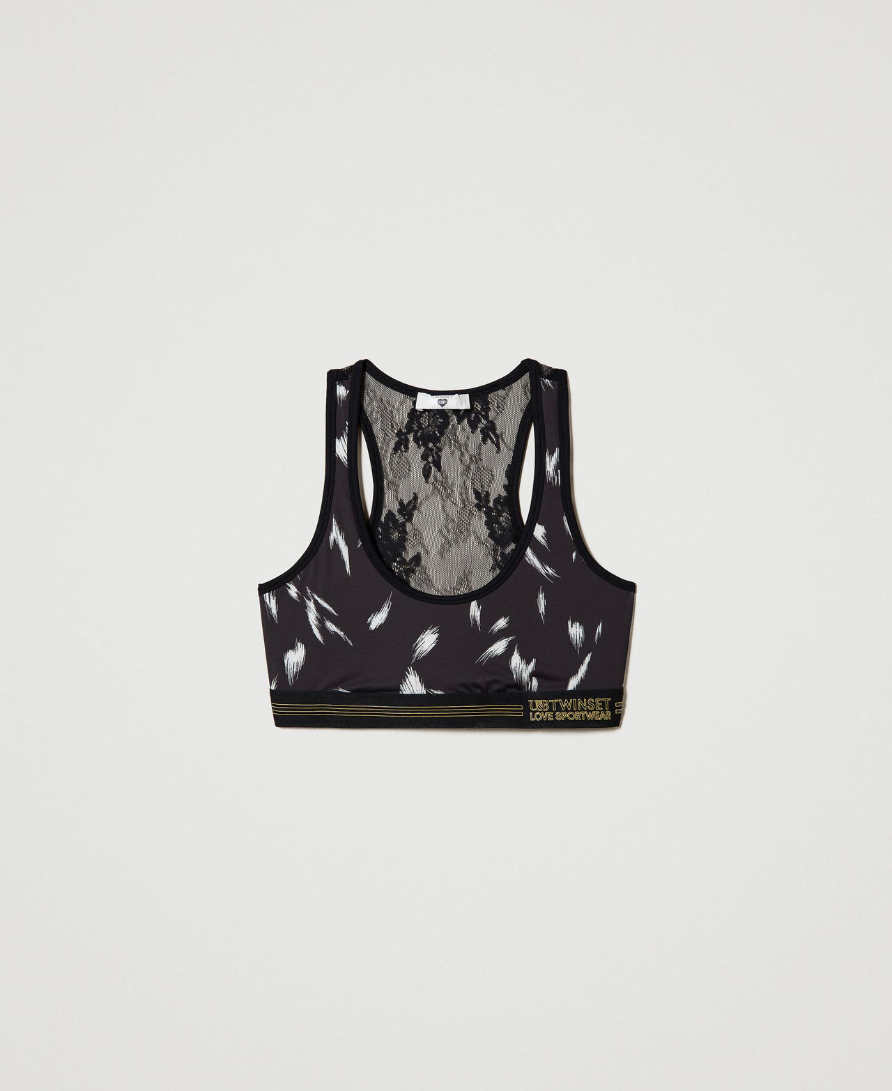 Sporty top with print and lace Black Animal Print Woman 231LL2SAA-0S
