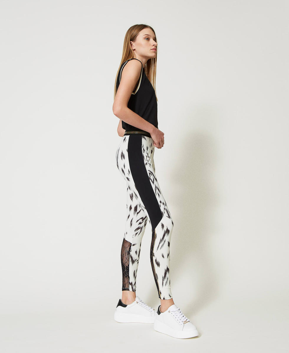 Leggings with print and lace Woman White TWINSET Milano
