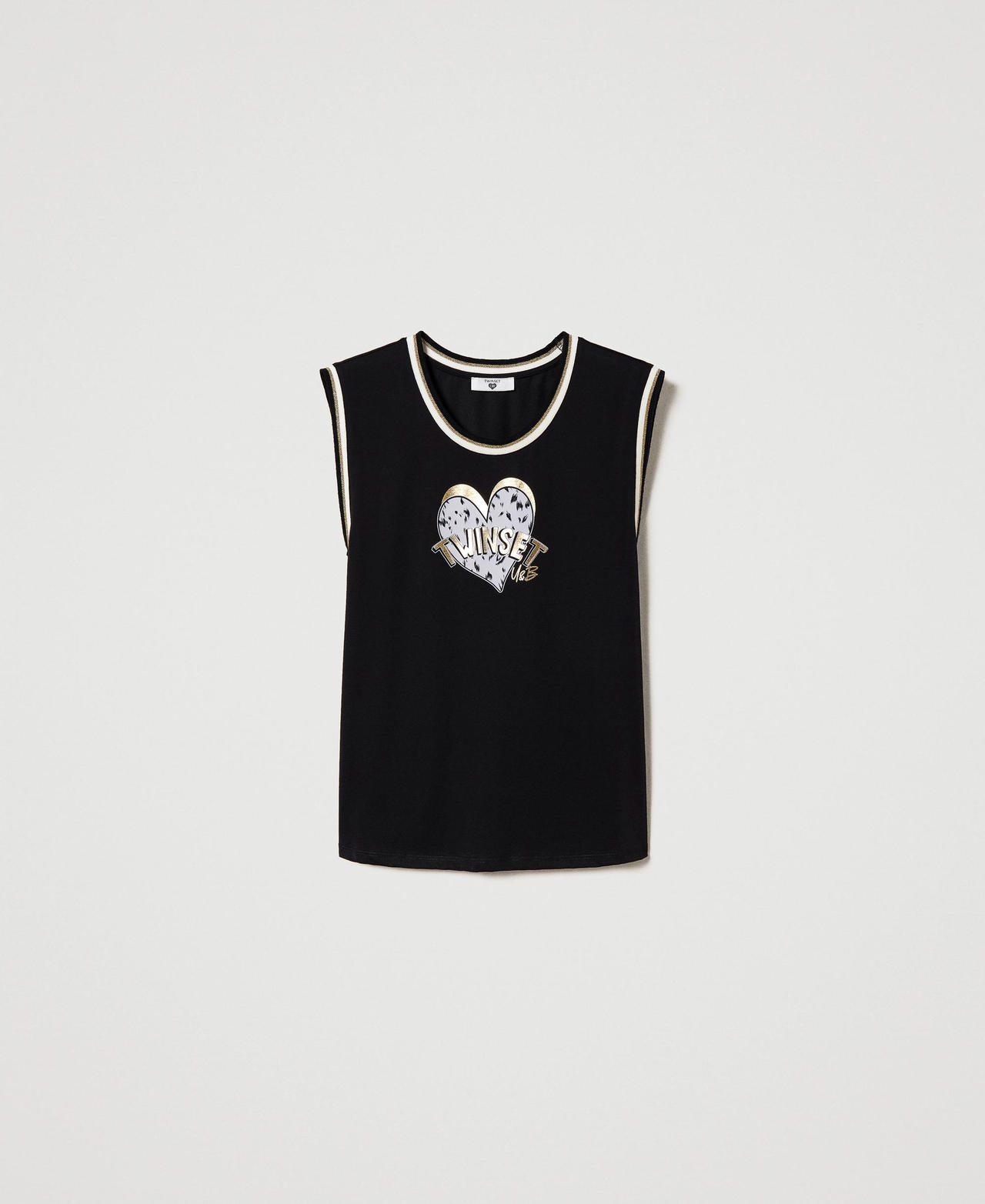 Camiseta sin mangas con estampado en forma de corazón y logotipo Negro Mujer 231LL2SEE-0S