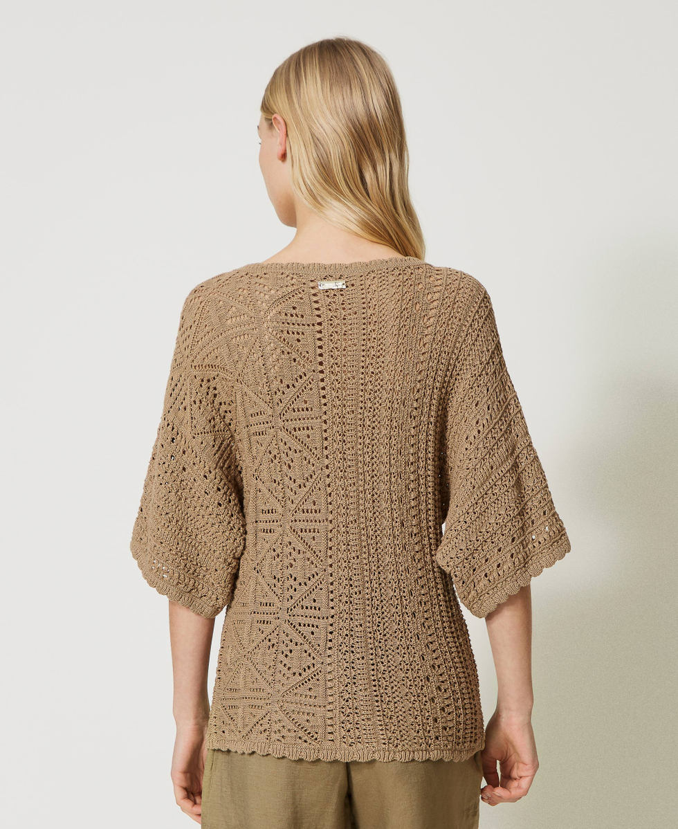 Maxipullover mit Durchbruchmuster und Muschelr&auml;ndern