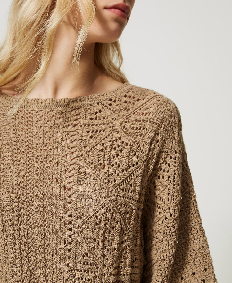 Maxipullover mit Durchbruchmuster und Muschelr&auml;ndern