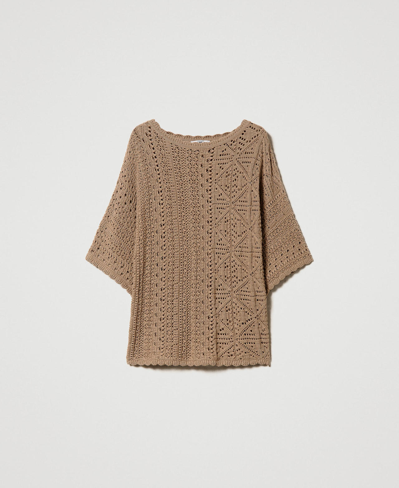 Maxi openwork jumper with scalloped edges Elm Green Woman 231LL31BB_10284_0S