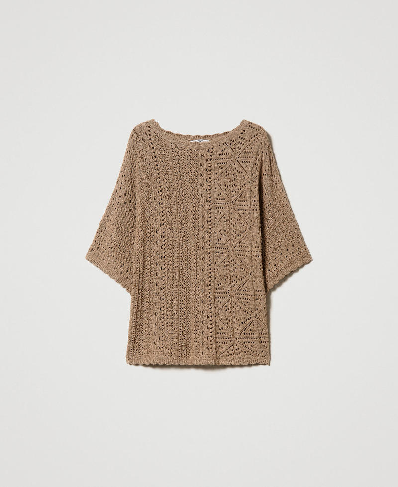 Maxi openwork jumper with scalloped edges Elm Green Woman 231LL31BB_10284_0S