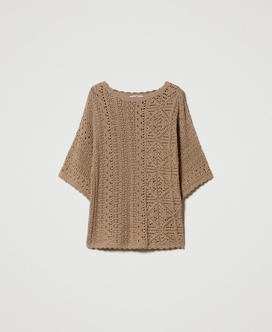 Maxi openwork jumper with scalloped edges Elm Green Woman 231LL31BB_10284_S0