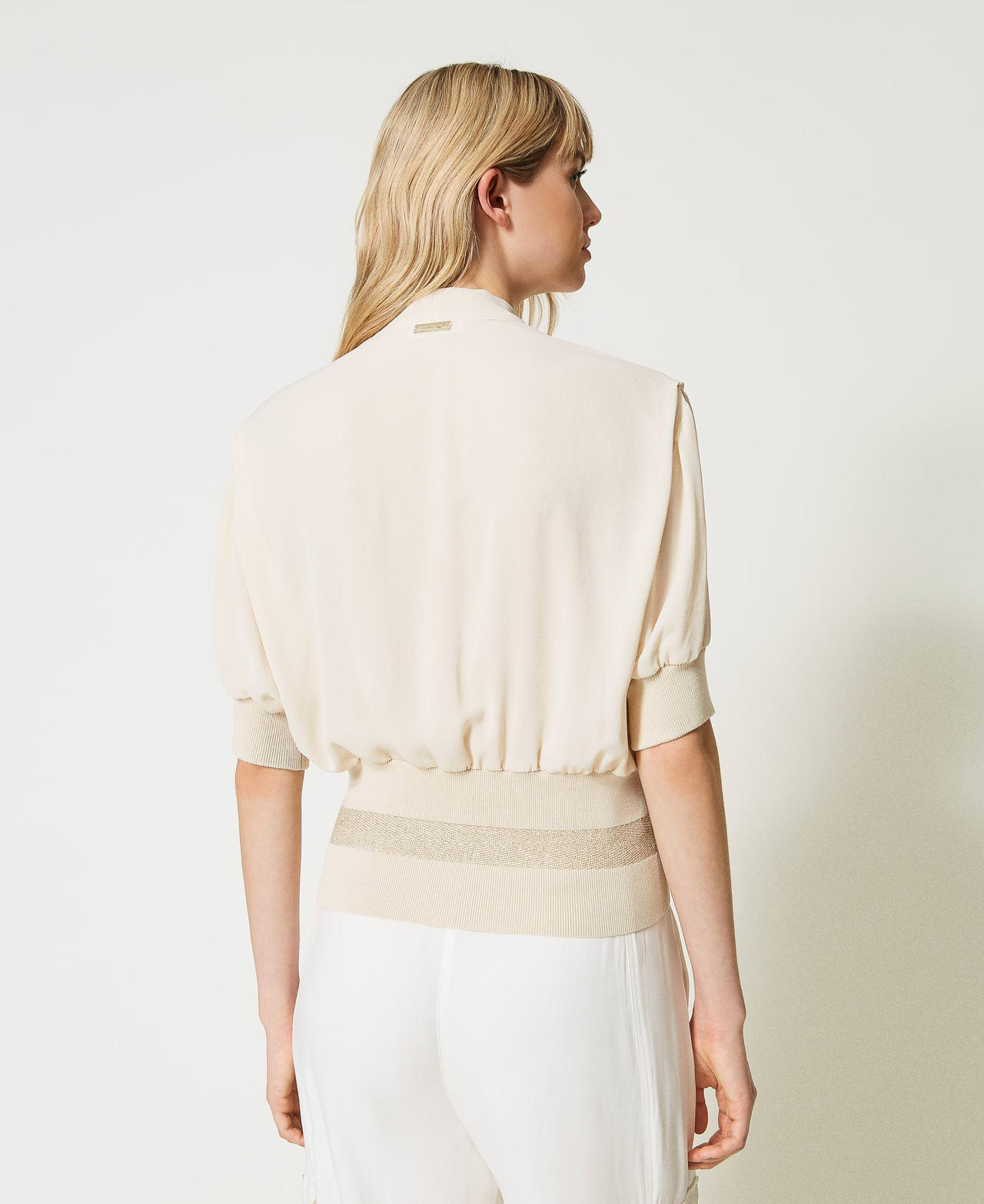 Blusa con fasce in maglia lurex Champagne Donna 231LL3311_10286_03