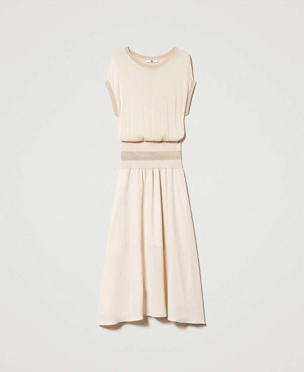 Robe longue en maille et cr&ecirc;pe georgette