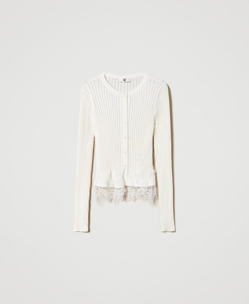 Cardigan fitted a costine con pizzo