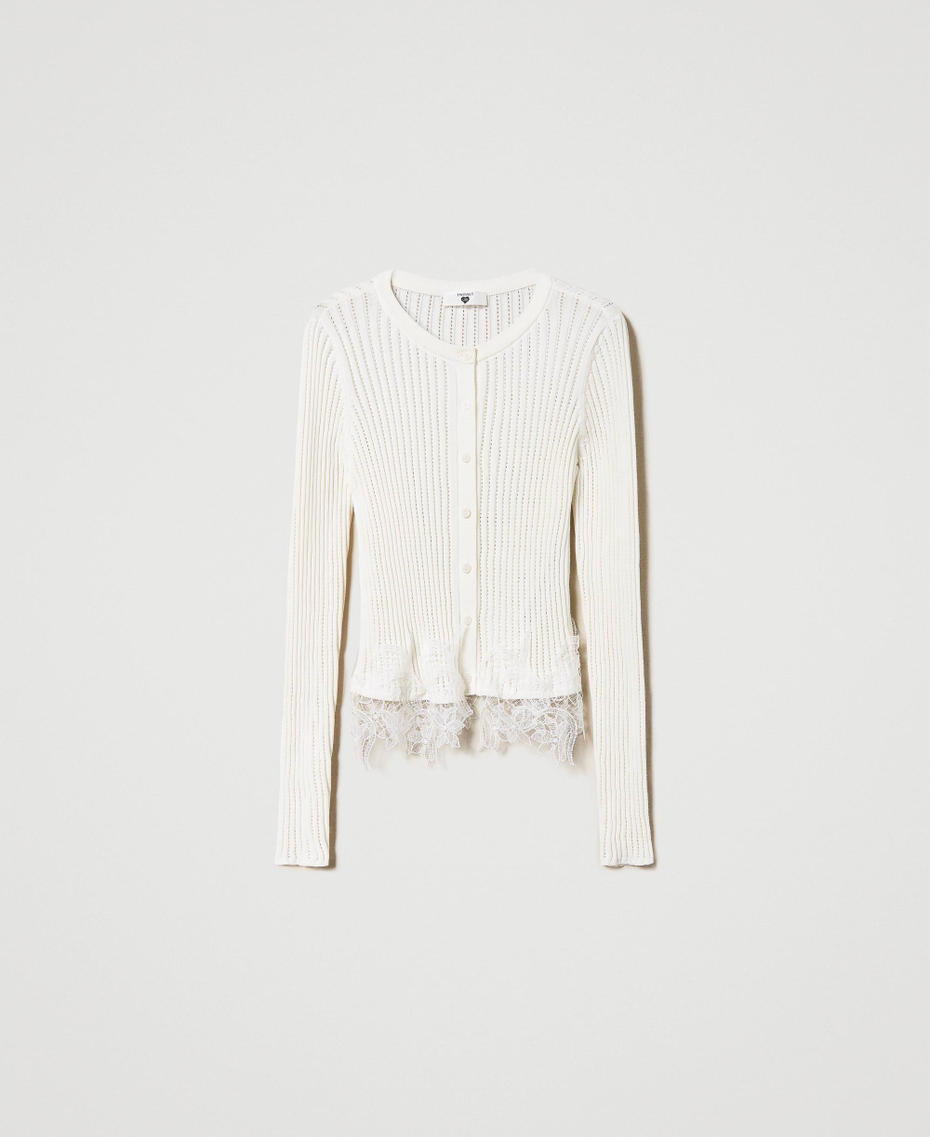 Cardigan fitted a costine con pizzo