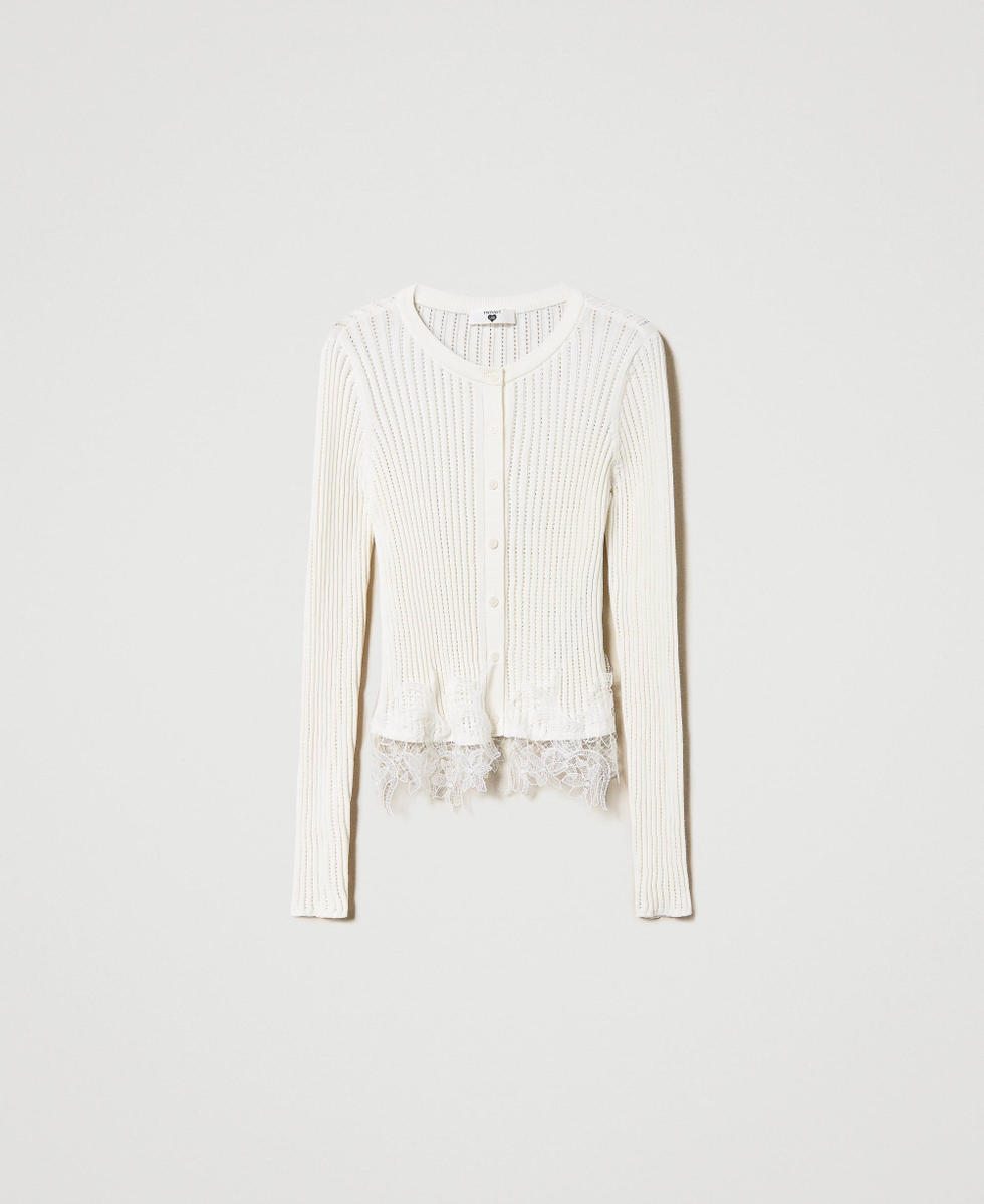 Fitted ribbed cardigan with lace
