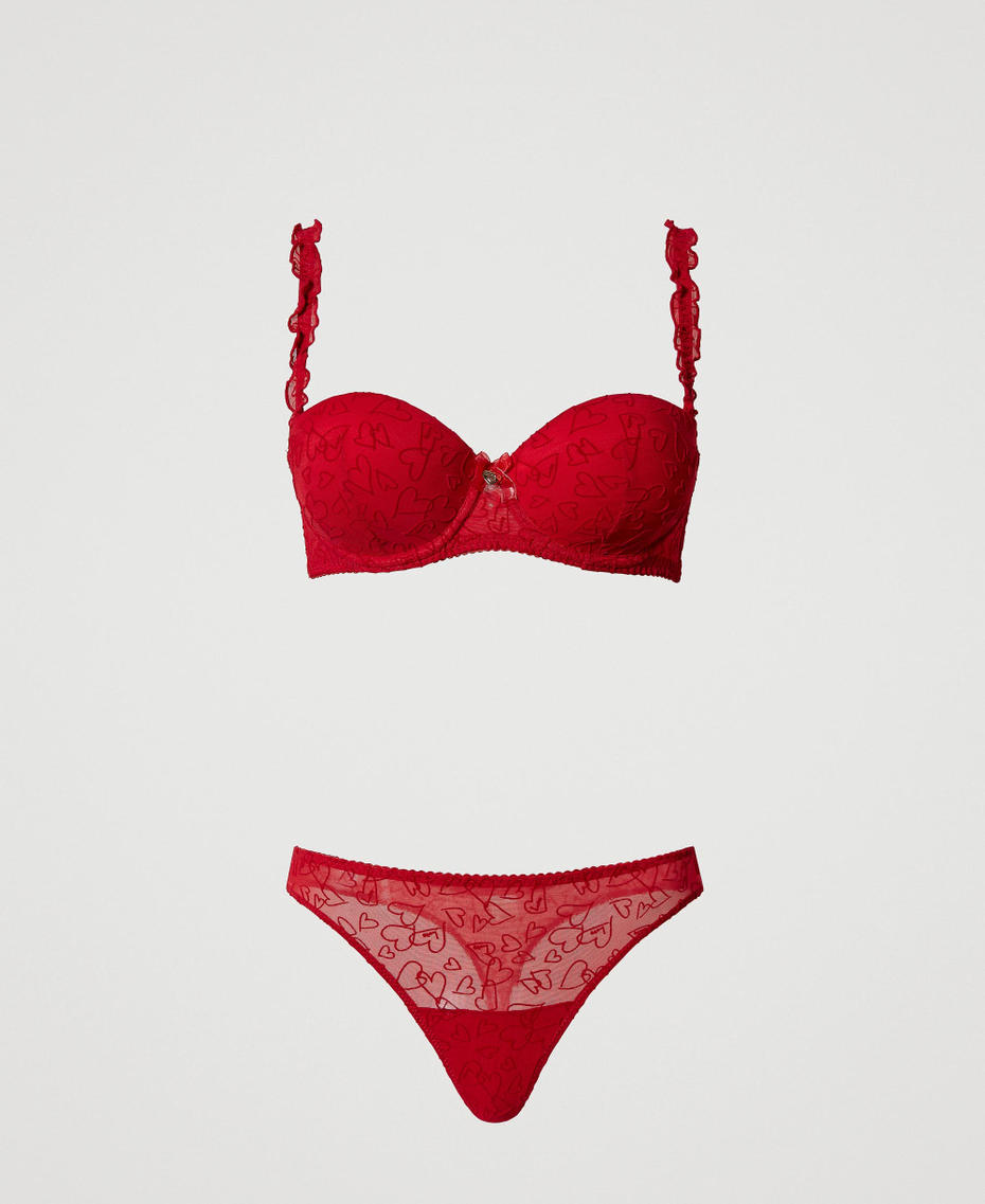 Sujetador balconet y tanga de tul Rojo Ardiente Mujer 231LL6D11-0S