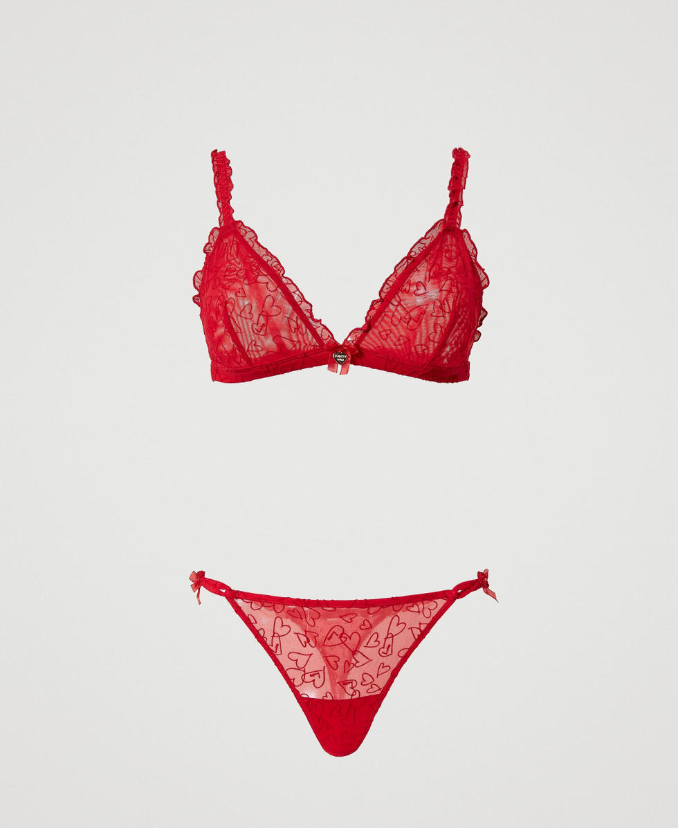 Reggiseno a triangolo e perizoma in tulle Donna, Rosso