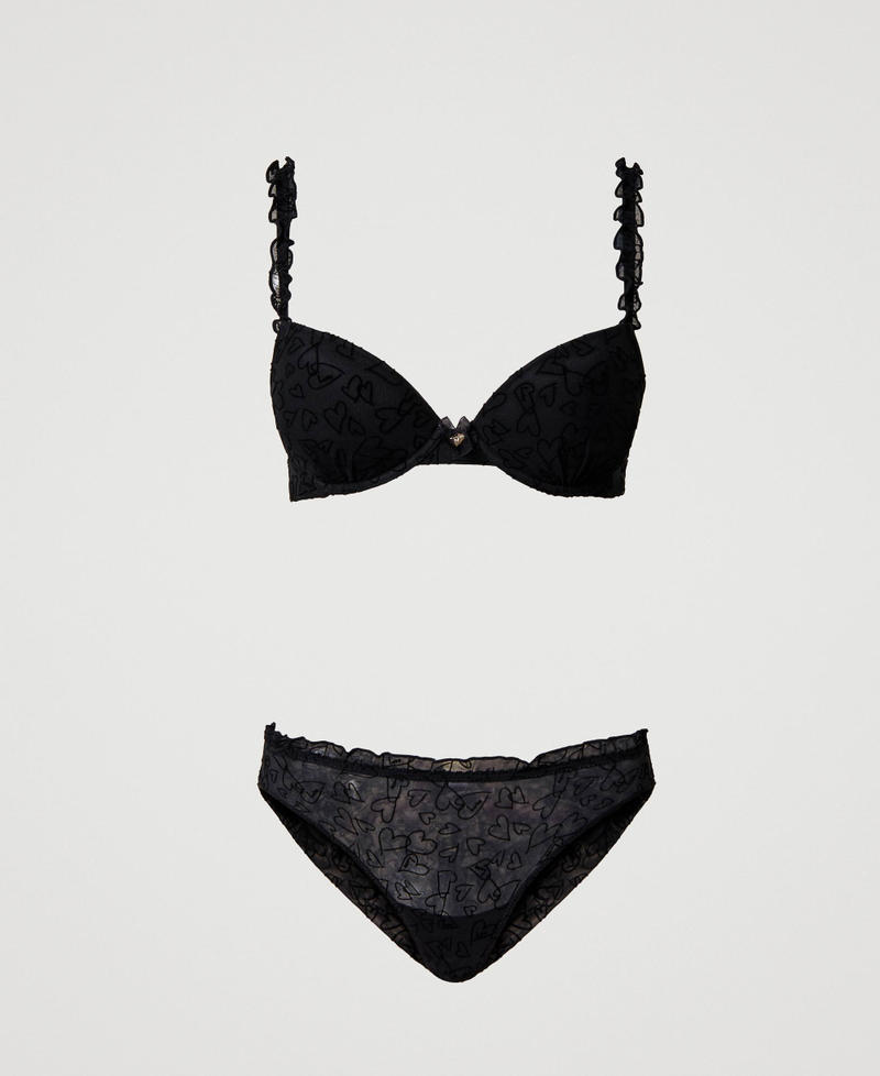 Tulle push-up bra and Brazilian briefs set Black Woman 231LL6D44_00006_S0