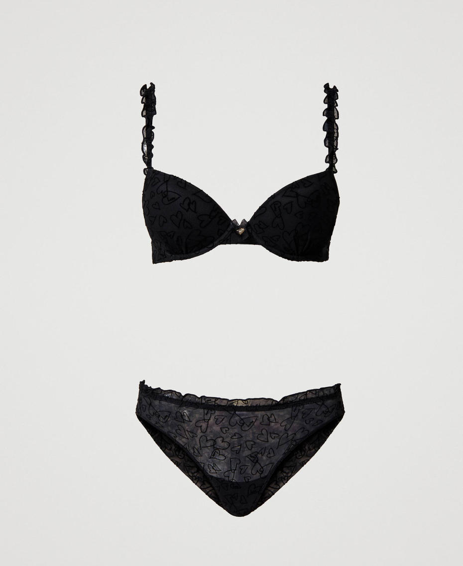 Tulle push-up bra and Brazilian briefs set Black Woman 231LL6D44_00006_S0