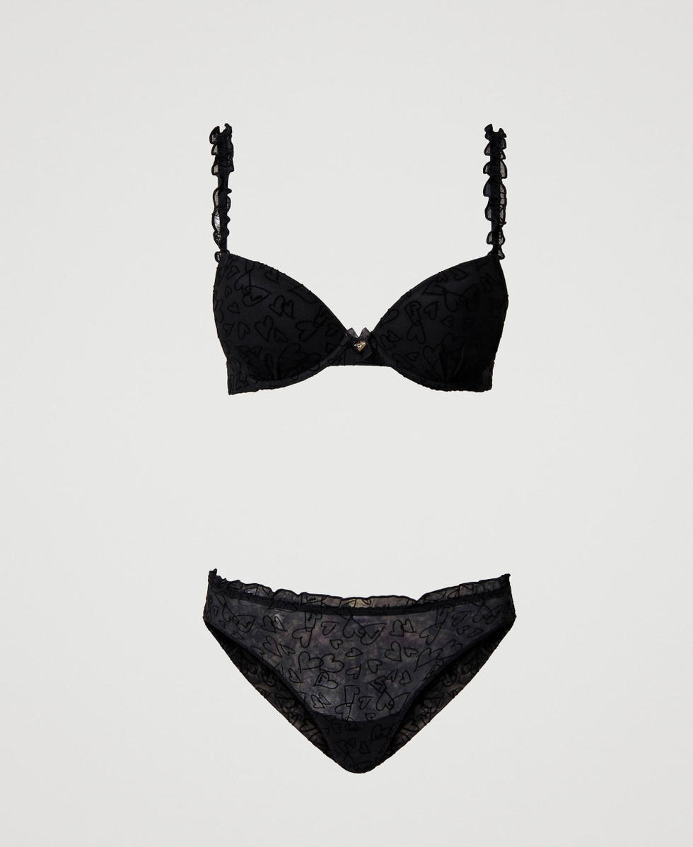 Tulle push-up bra and Brazilian briefs set Black Woman 231LL6D44_00006_S0