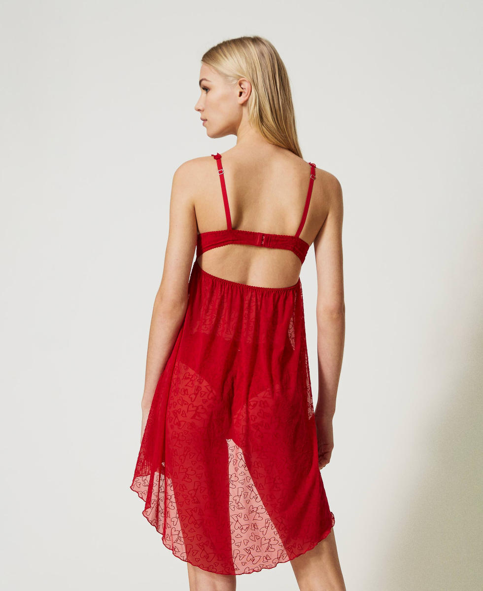 Babydoll aus besticktem Tull Frau Rot TWINSET Milano