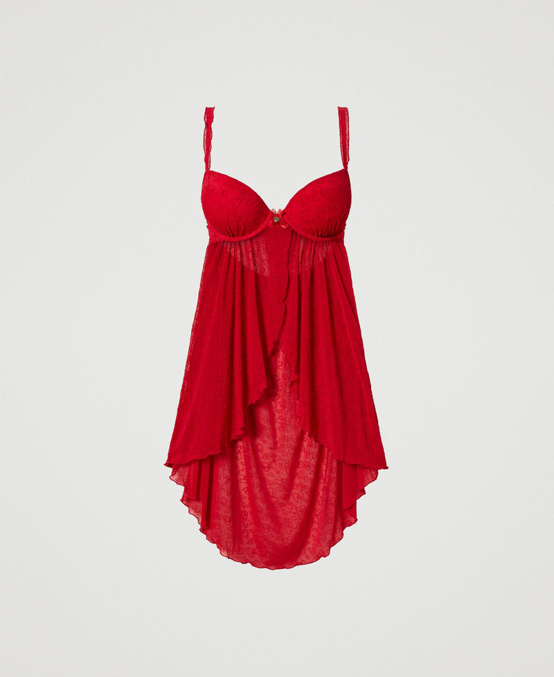 Embroidered tulle babydoll slip Burning Red Woman 231LL6DAA-0S