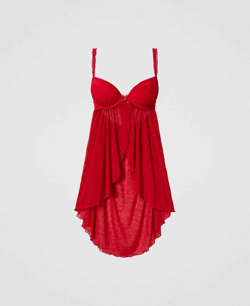 Embroidered tulle babydoll slip