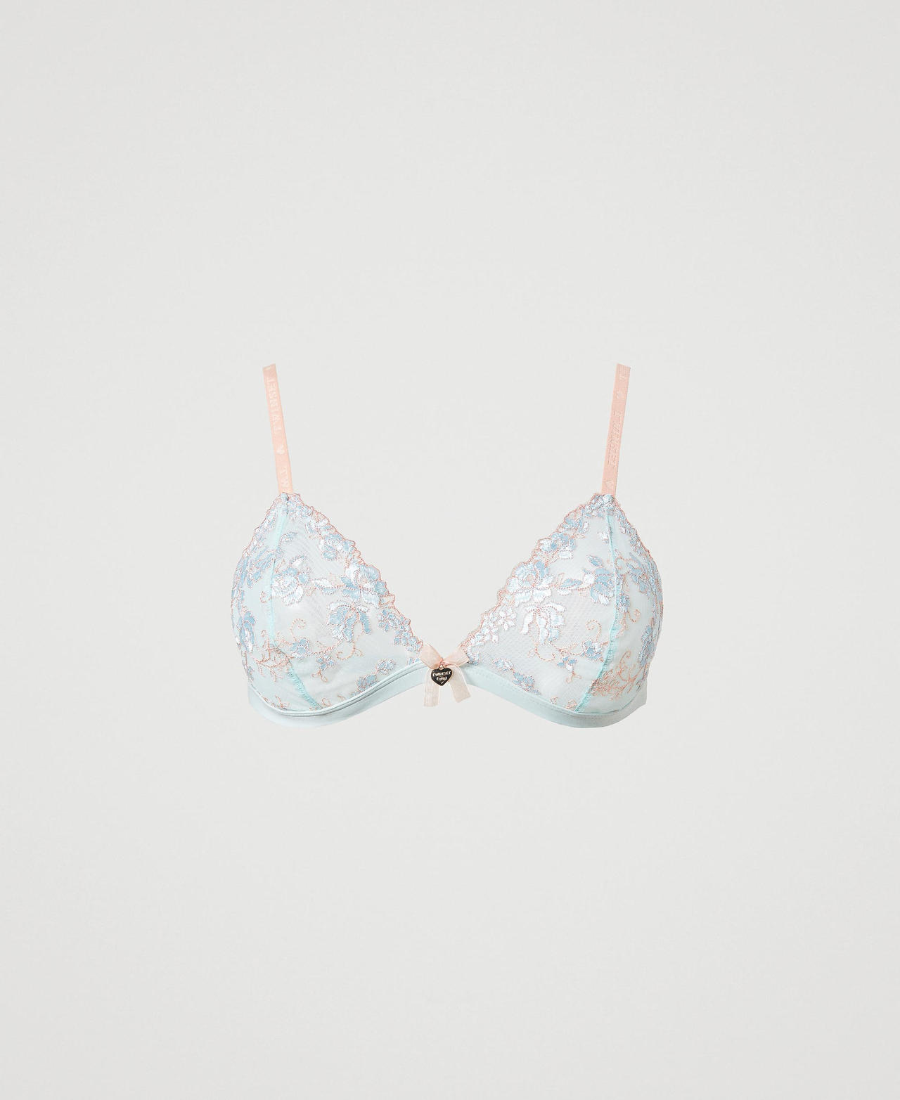 Embroidered tulle triangle bra Two-tone Star Blue / Old Rose Woman 231LL6E22-0S
