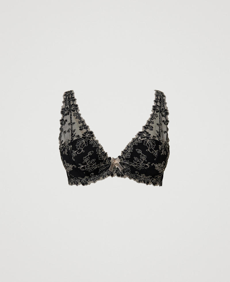Embroidered tulle bralette Two-tone Black / Champagne Woman 231LL6E33_10425_S0