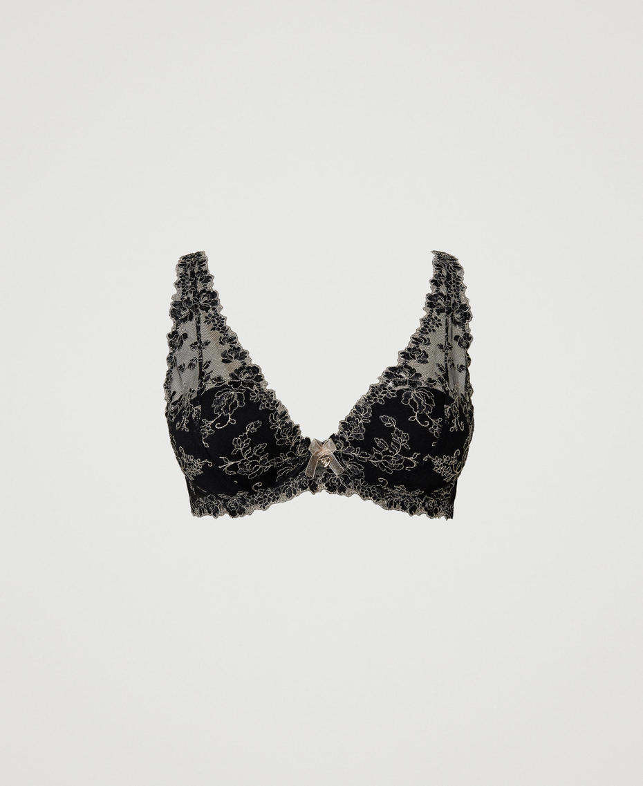 Embroidered tulle bralette Two-tone Black / Champagne Woman 231LL6E33-0S