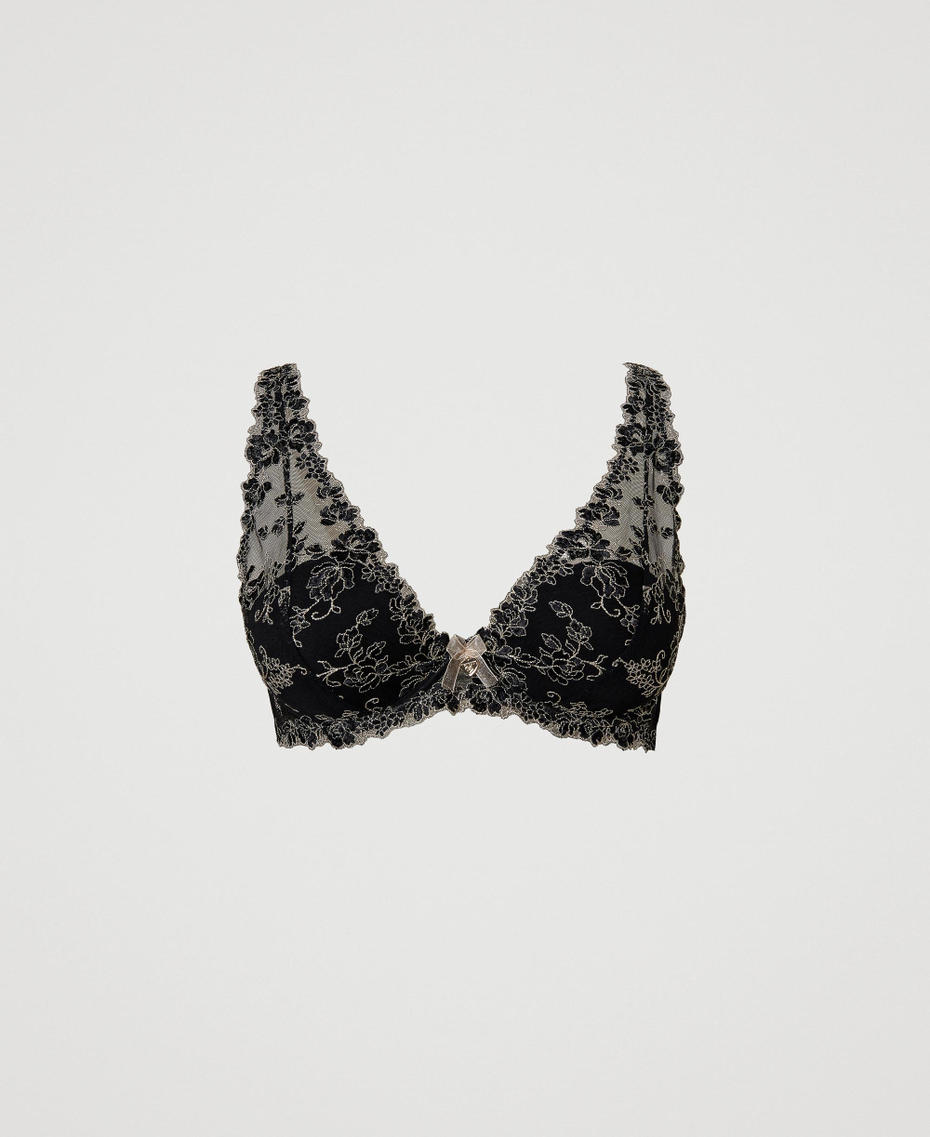 Embroidered tulle bralette Two-tone Black / Champagne Woman 231LL6E33_10425_S0