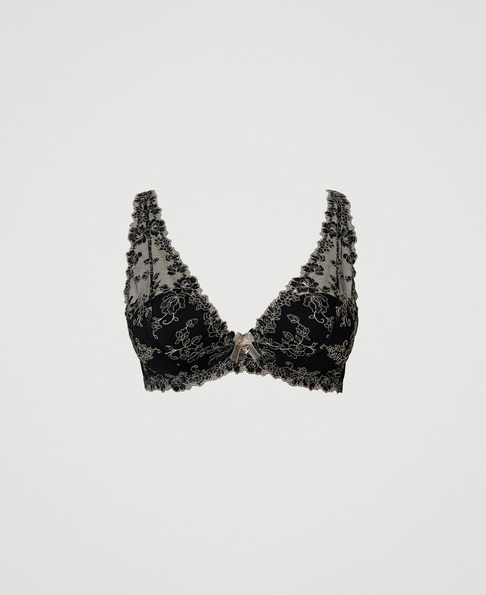 Bralette aus besticktem T&uuml;ll Zweifarbig Schwarz / Champagner Frau 231LL6E33_10425_S0