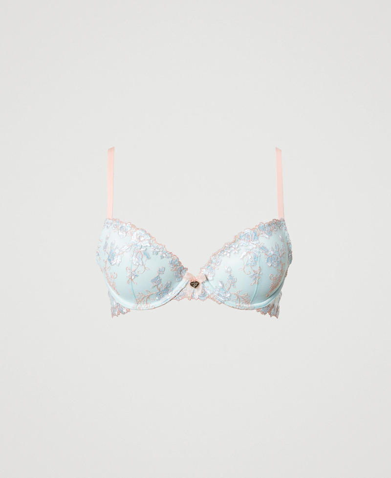 Embroidered tulle push-up bra Two-tone Star Blue / Old Rose Woman 231LL6E44-0S
