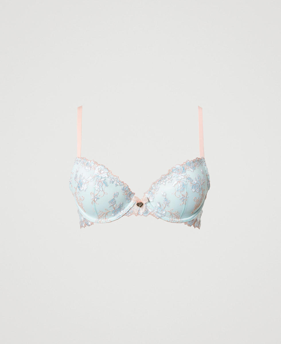 Embroidered tulle push-up bra Woman, Light blue