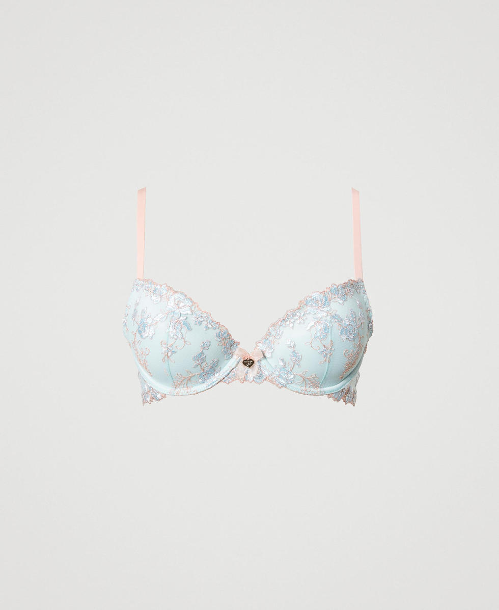 Embroidered tulle push-up bra Two-tone Star Blue / Old Rose Woman 231LL6E44_10423_S0