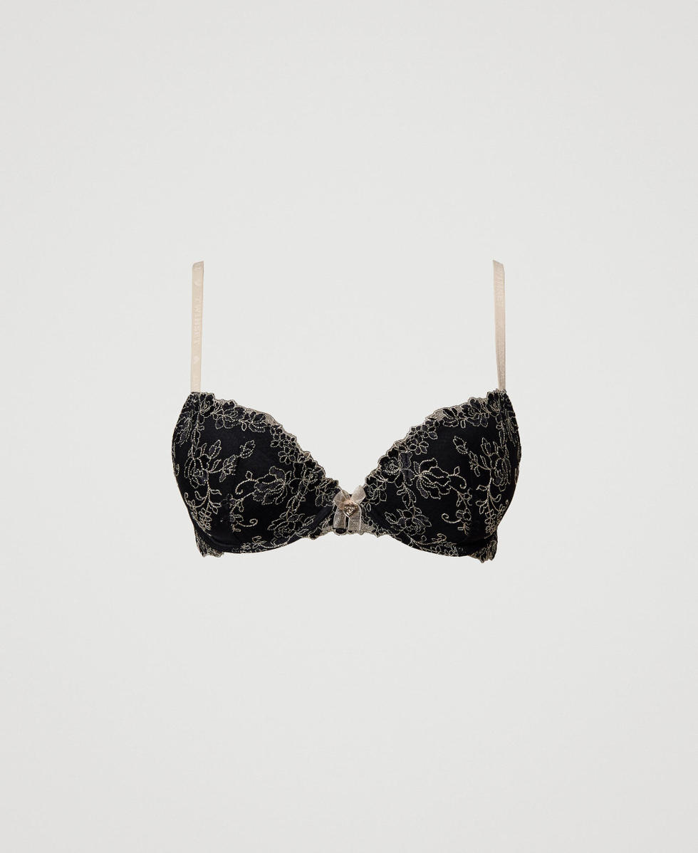 Soutien-gorge push-up en tulle brod&eacute; Bicolore Noir/Champagne Femme 231LL6E44_10425_S0