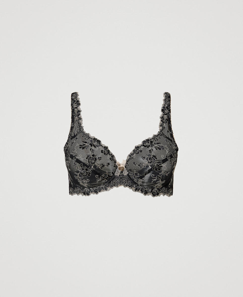 Embroidered tulle underwire bra