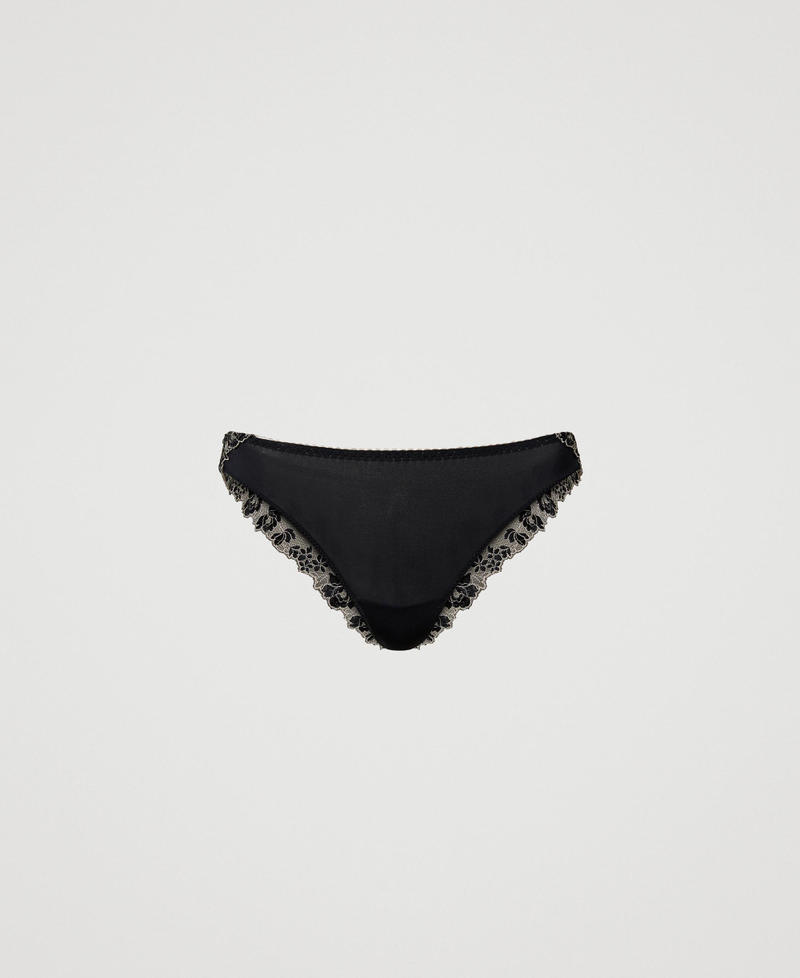Embroidered tulle Brazilian briefs Two-tone Black / Champagne Woman 231LL6E77_10425_S0
